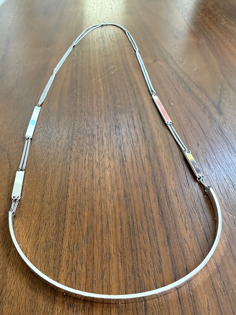 Jenny Bird Silver Tone Collar Necklace Long Opera Length Bar Links Minimalist